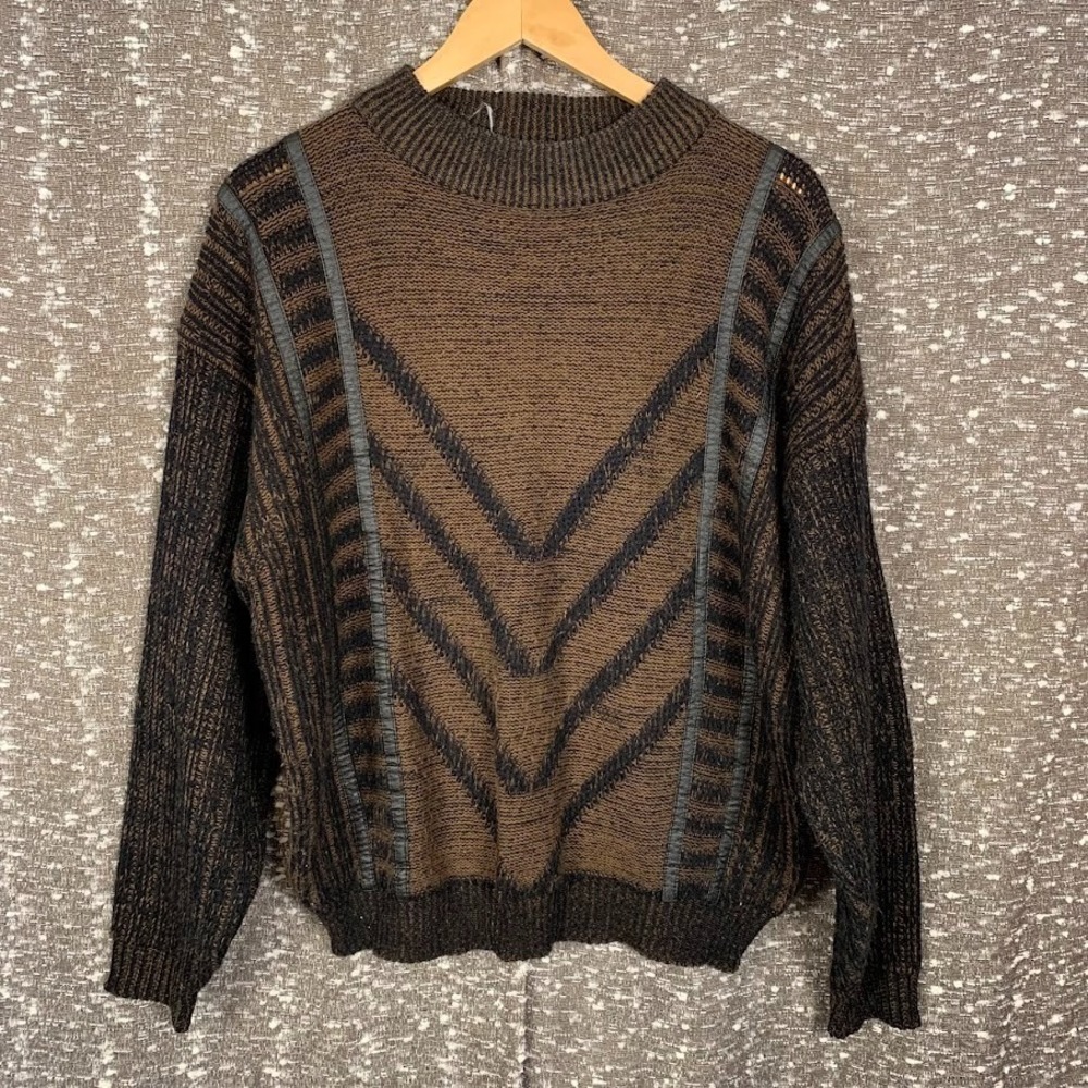 Vtg‎ Bugle Boy Knit Geometric Pullover Sweater V-Neck Men's Medium Retro Grandpa